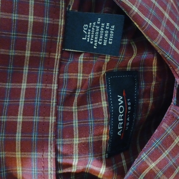 NWT Arrow USA 1851 Men's Hamilton Tawny Port Plaid Poplin Long-Sleeved Shirt - Picture 5 of 8